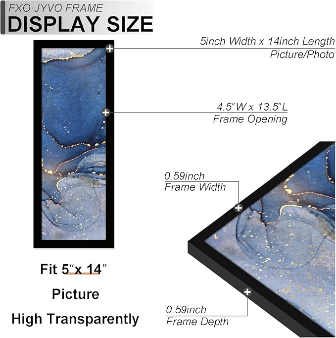 5x14 Picture Frame, Black Frame for 5 x 14 Inch Picture Poster Photo, Light Weight and High Transparent 5 by 14 Frame for Wall - 1 Pack/Black/5"x14"