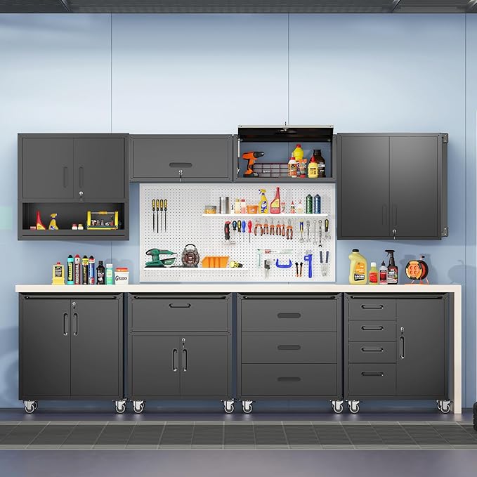 Garage Storage Cabinet Wall Cabinet with 2 Doors,Lockable Black Tool Cabinets Wall Mounted with Adjustale Shelves,Heavy Duty Hanging Cabinets for Warehouse Kitchen Laundry,Assembly Required
