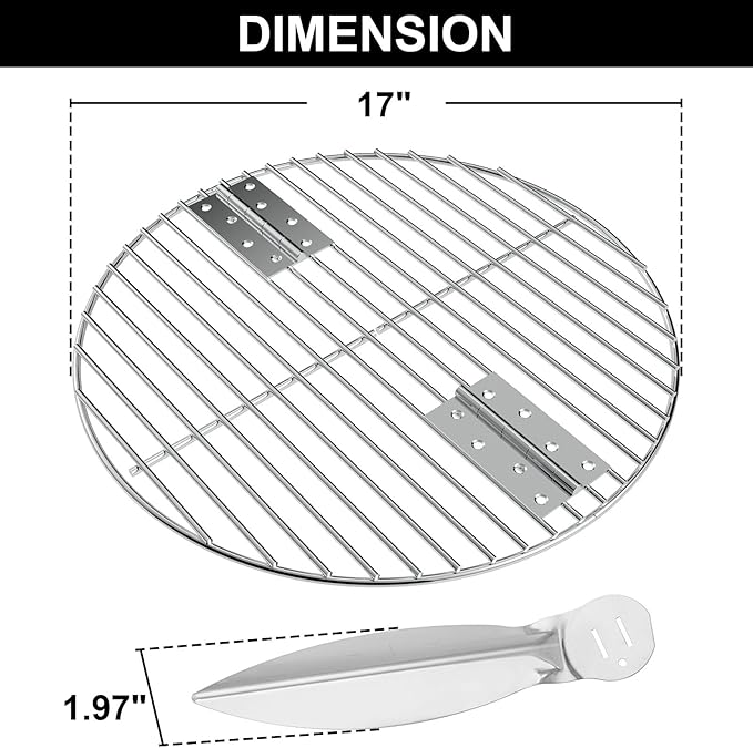 7441 Folding Replacement Parts for Weber Charcoal Grill Grate for Weber 22-1/2-Inch One-Touch Cleaning System Kit 7444, Stainless Steel Grate for Weber Kettle Parts for 22''Charcoal Grill