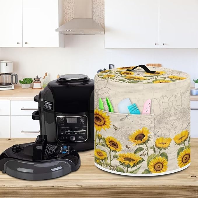Xoenoiee Butterfly Dragonfly Sunflower Print Kitchen Appliance Dust Covers with Pockets, Electric Pressure Cooker Compatible with Rice Cooker Air Fryer Cover, for 6 Qt Pot