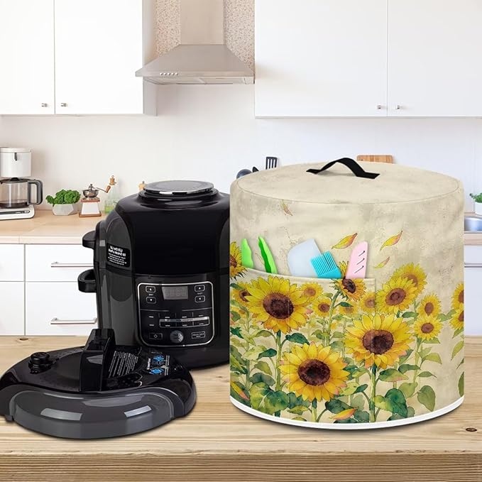 Xoenoiee Sunflowers Pattern Kitchen Appliance Dust Covers with Pockets, Electric Pressure Cooker Cover Compatible with Crock Pot, Rice Cooker Cover, for 6 Qt