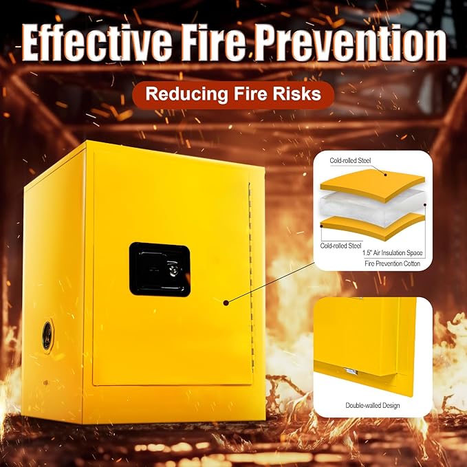 Safety Cabinet 4 Gallon Flammable Cabinet Explosion Proof Fireproof Hazardous Material Storage Box with Lock for Commercial Industrial and Home Use (Yellow, 17 * 17 * 22in)