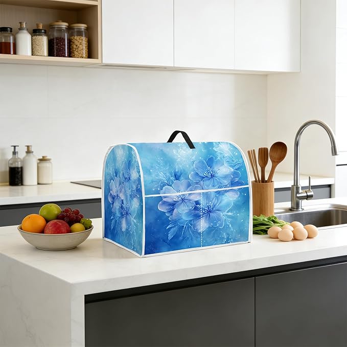Stand mixer cover with handle and storage bag, reusable and washable, stylish retro floral design, keeps kitchen countertops clean and tidy (fits 6-8 quart mixers).