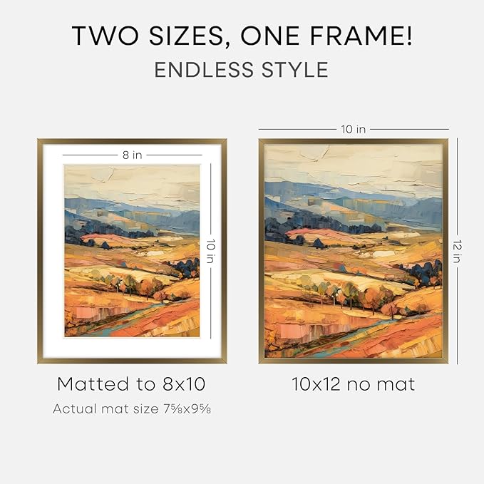Homeforia 10x12 Bronze Picture Frame, High End Metal 10x12 Brass Frame with Mat 8x10, 10 x 12 Poster Frames Matted to 8 x 10 inch Photo, 10 by 12 Bronze Thin Frames, Tempered Glass, Wall Kit, Set of 3