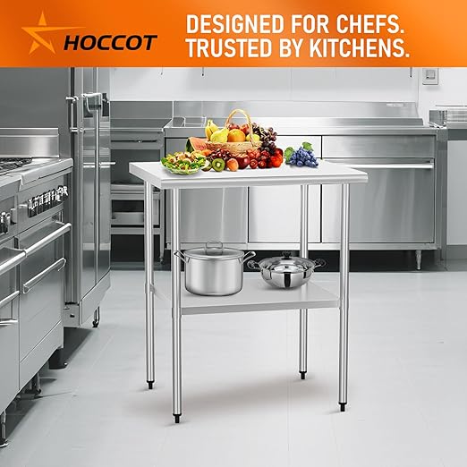 Stainless Steel Table for Food Prep & Work 24 x 30 inches Utility Table with Adjustable Undershelf, Commercial Workstation in Kitchen, Garage, Laundry, Outdoor BBQ