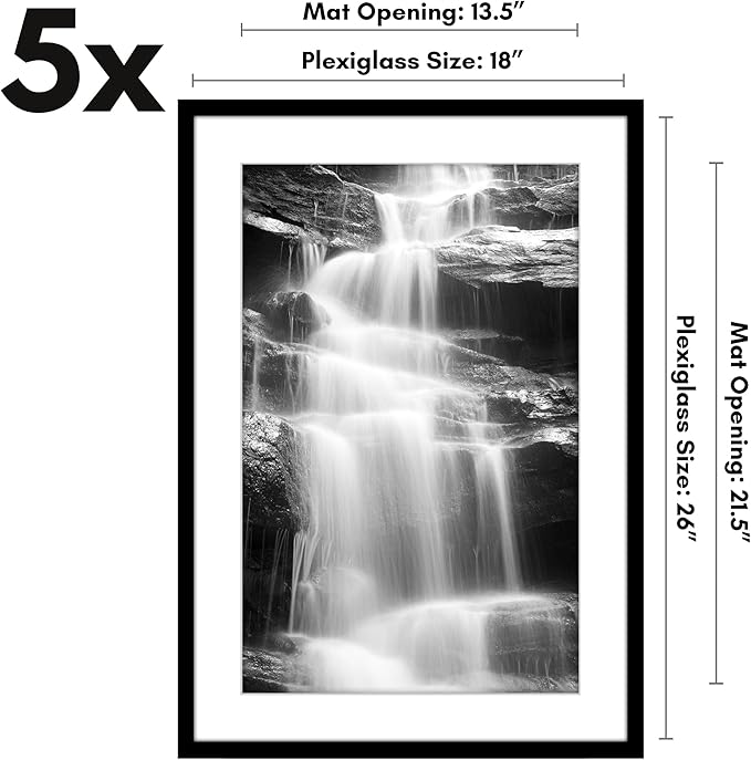 Americanflat 18x26 Poster Frame with Polished Plexiglass - Set of 5 - Use as 14x22 Frame with Mat or Display 18x26 Photo Without Mat - Galleria Collection - Picture Frames for Wall Display - Black