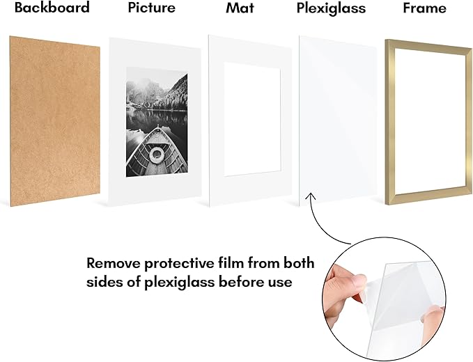 Americanflat 9x12 Picture Frame with Polished Plexiglass - Set of 5 - Use as 6x8 Frame with Mat or Display 9x12 Photo Without Mat - Galleria Collection - Picture Frames for Wall Display - Gold