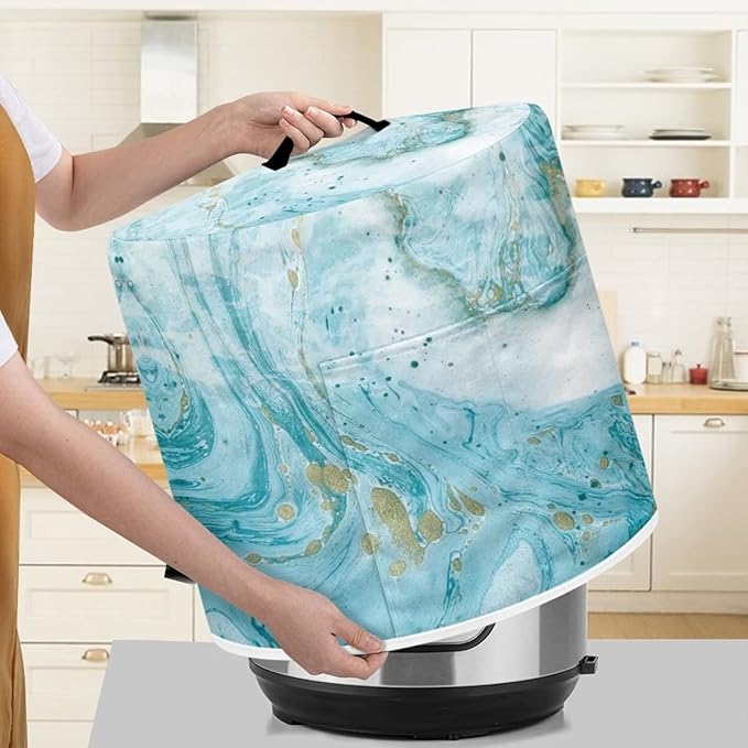 Dust Cover for Kitchen Accessories, for 6 Quart Pressure Cooker Air Fryer Rice Cooker Kitchen Appliance Dust Covers with Storage Pockets Dust-proof Washable, Sky Blue Marble