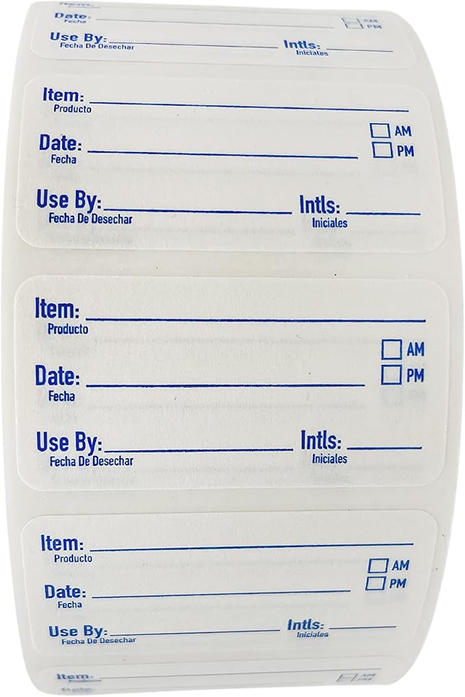 2x1 Dissolvable Labels for Food Containers (500, Blue) - Writeable, Heat-Resistant, Freezer-Safe, Bilingual Restaurant Supplies