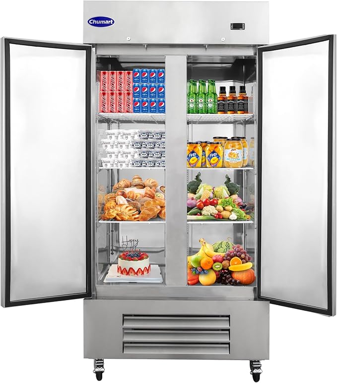 39.5" W Commercial Refrigerator with 2 door Stainless Steel 35 Cu. Ft Reach-in Refrigerator 6 Adjustable shelves Fan Cooling Fridge for Restaurant, Commercial Kitchen, Shop, ETL Certification