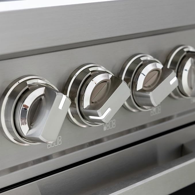 48 Inch Professional Induction Range with Double Convection Ovens, Air Fry, 7 Burner Electric Stove, Pizza Stone - Stainless Steel