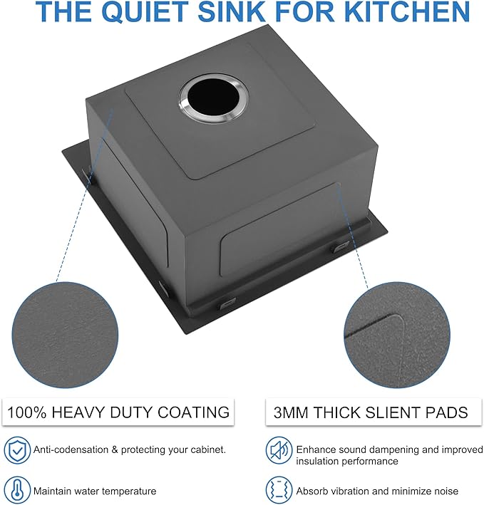 Scamall 15x15x9 Drop In Kitchen Sink Workstation, Nano Black 304 Stainless Steel Deep Single Bowl with Quick Drainage & Tarnish-Free Surface for Bar, Laundry, RV, Includes Accessories
