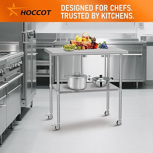 Stainless Steel Table with Wheels 24" x 36" Utility Worktable with Adjustable Undershelf for Commercial Kitchen, Garage, Restaurant