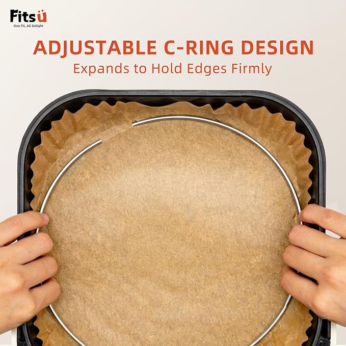 Air Fryer Liners Disposable, 8 Inch Square Parchment Paper for Air Fryer with Reusable Safety Ring, 400 Pcs Non-Stick Air Fryer Accessories