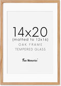Fun Memories 14x20 Picture Frame, Solid Oak Wooden 14"x20" Photo Frame for Wall, 14 x 20 Frame Matted to 12 x 16, Tempered Real Glass, 14 x 20 Collage Gallery Frames (Natural Oak Color, 1 Pack)