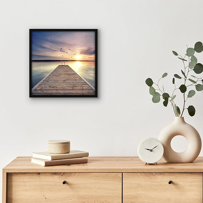 Americanflat 9x9 Picture Frame with Shatter-Resistant Glass - Streamline Collection - Thin Border Square Frame for Tabletop and Wall Display - Hanging Hardware and Easel Stand Included - Black