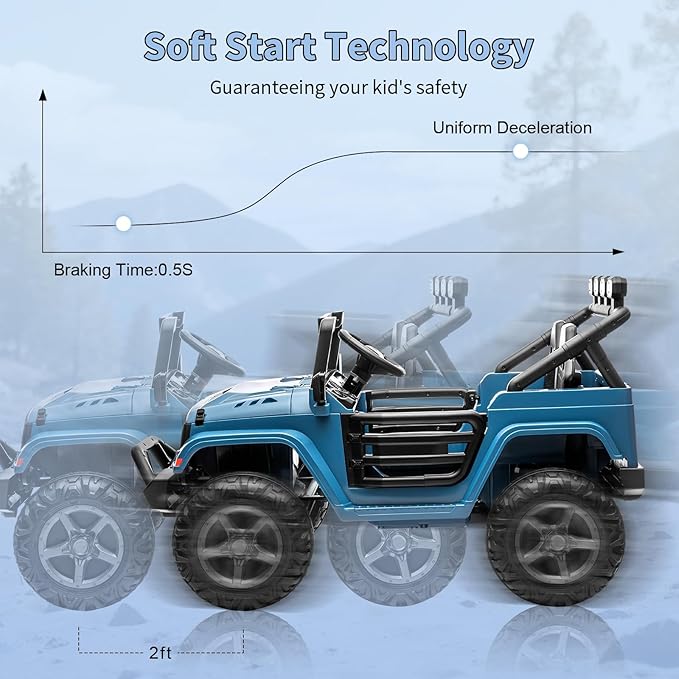 Kids 24V 2-Seater Electric Ride On Car, 4x4 Ride On Truck w/Remote Control, 4-Wheeler Suspension, 3 Speeds, Led Lights, Bluetooth, Ride on Car Toy for Kids Ages 3-8, Lake Blue