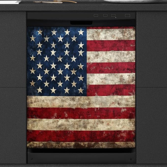 Amrican USA Flag Dishwasher Magnet Cover for Door Front, Dishwasher Panel Decal Vintage Reuseable Refrigerator Magnet Cover Decal Fridge Stickers Home Decor, 23 x 26 Inch