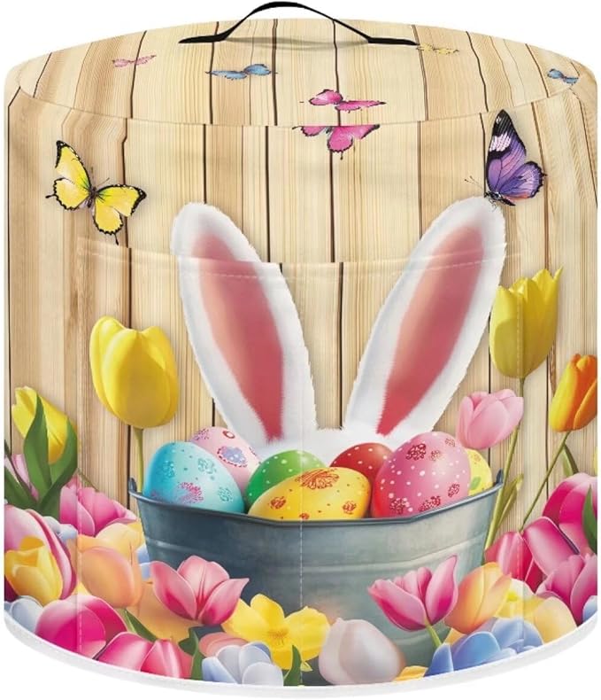 Rabbit Tulip Butterfly Print Appliance Cover Dust Cover for 8 Quart Electric Pressure Cooker Easter Decoration Rice Cooker Cover for Air Fryer Dustproof Protective Cover Bag