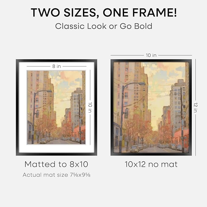 Homeforia Black 10x12 Picture Frame, High End Metal 10x12 Poster Frames with Mat 8x10, 10 x 12 Black Frame Matted to 8 x 10 inch Photo, 10 by 12 Thin Hanging Frames, Tempered Glass, Wall Kit, Set of 2