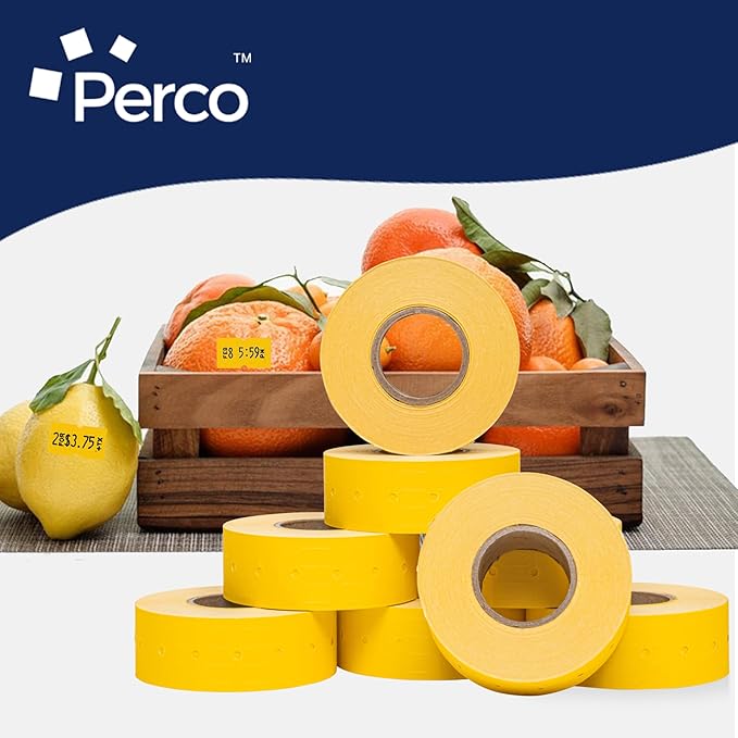 Perco 1 Line Yellow Labels - 8 Rolls, 1 Sleeve, 8,000 Blank Price and Date Gun Labels for Perco 1 Line Price and Date Guns - Made in USA