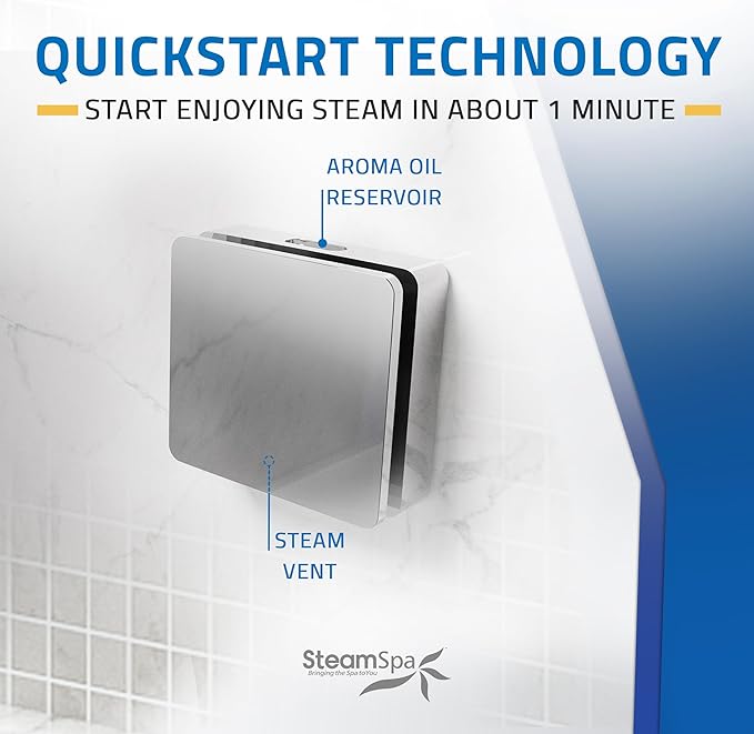 SteamSpa Steam System 6kW Steam Shower Generator with Bluetooth Wifi, Quickstart Continous Steam, Advanced Touch Pad Screen, Chroma Lights, Drain Pan and Auto Drain Chrome RVBS600CH-A