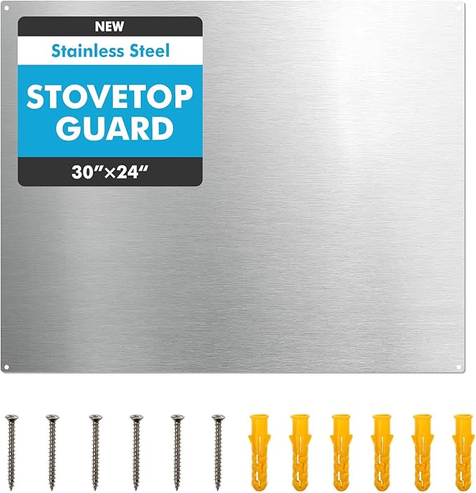 Micmi 24" x 30" Stainless Steel Backsplash for Stove, Reversible Flat Metal Guard Range Hood Wall Shield for Kitchen, Easy Clean and Installation with Four Pre Drilled Holes