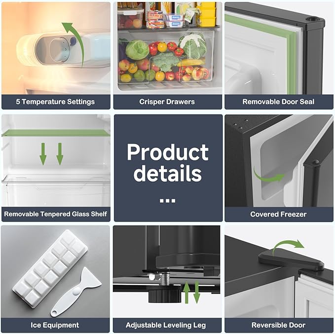 BANGSON Mini Fridge with Freezer, 2 Door Small Refrigerator with Freezer, Small Fridge for Bedroom, 3.2 CU.FT, For Home, Office, Dorm, Garage or RV, Black