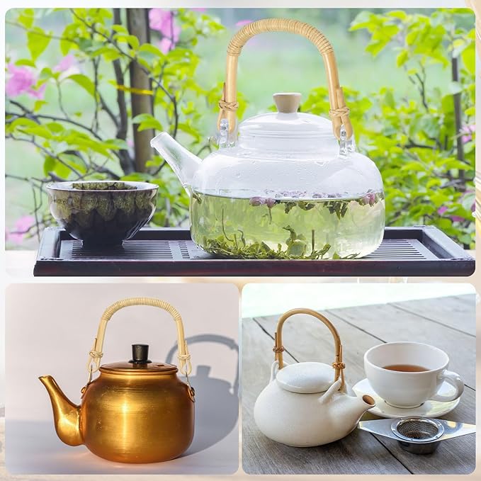 uxcell Bamboo Teapot Handle U-Shape Handle Replacement for Span 4.3-5.1 Inch Ceramic Pottery Tea Pots Tea Kettle Accessories Supplies, Heart Knot