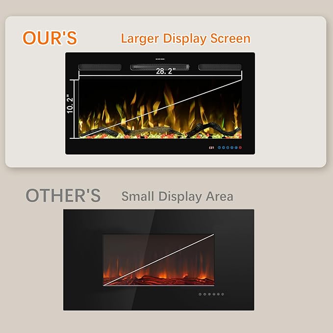 33" WiFi Electric Fireplace Inserts, Recessed and Wall Mounted Fireplace Heater W/Adjustable Flame Color & Brightness, Thermostat, 9H Timer, App and Remote Control, 750/1500W