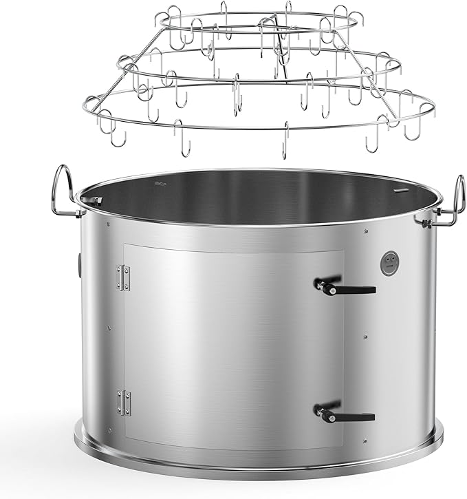 Charkettle Stainless Steel Grill Smoking Kit, with 3-Tier Rib Hanger and Openable Door, Compatible with Weber 22 inch Kettle Grills - Convert Your Kettle into Smoker