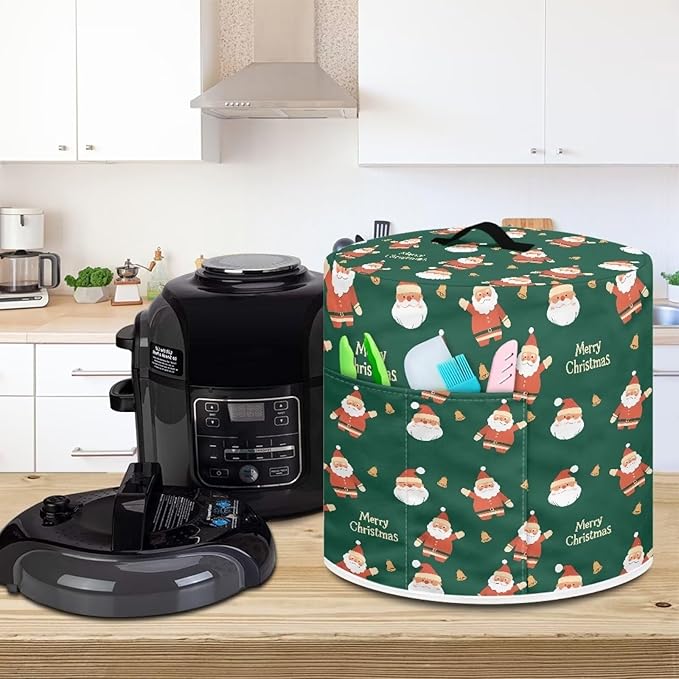 Pressure Cooker Cover for Women,Santa Claus Insulated Rice Cooker Cover with Easy to Clean Lining Stain Resistant Dust Cover with Pockets for Instant Pot 3 Quart Appliance Cover