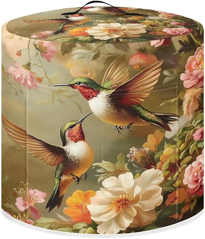 TODIYADDU White Flower Hummingbird Pressure Cooker Cover with Handle and Storage Pocket for Extra Accessories Portable Kitchen Appliance Dust Cover Protective for Air Fryer Toaster Accessories, S