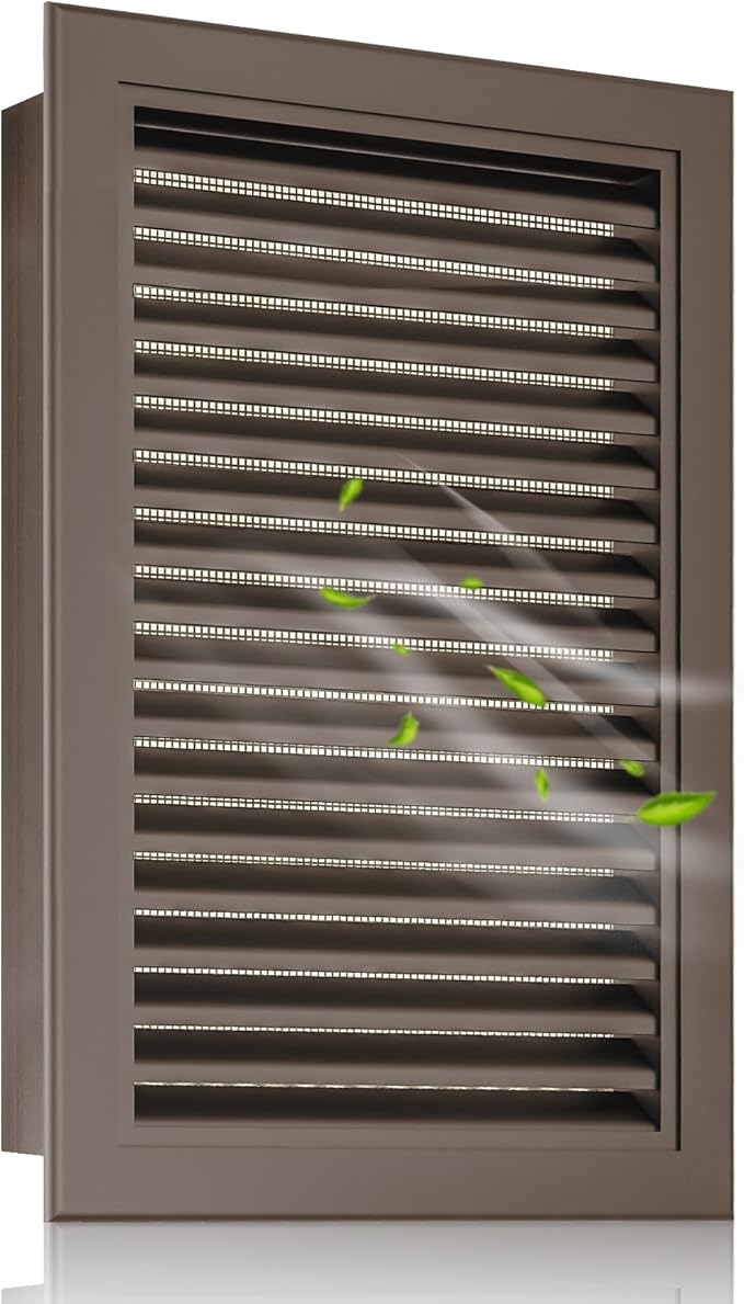 14"x20" Aluminum Gable Vent with Screen – Shed and Attic Vent for Walls, Doors, and Containers – Exterior Louvered Vent with 12"x18" Opening – Sleek and Sturdy Brown