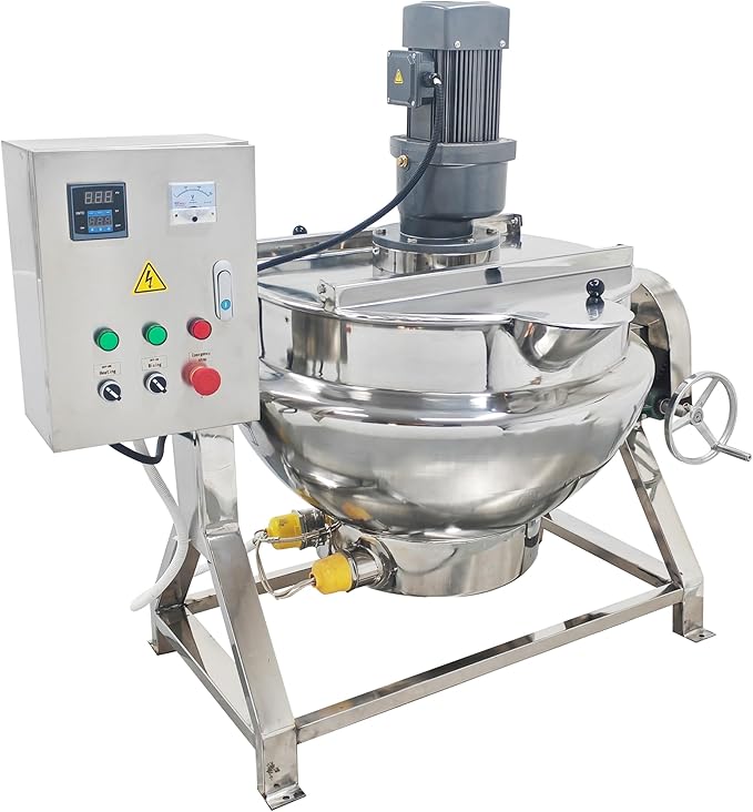 Commercial Cooking Pot Electric Jacketed Kettle with Stirrer Stainless Steel Tiltable Jacketed with Mixer 26.5 Gallon Capacity for Soup Chili Sauce Beverage Jam Porridge 220V