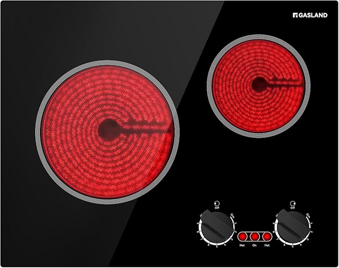 GASLAND Apartment Electric Cooktop 2 Burners, 21 Inch Built in Radiant Glass Stove Top, UL Certified, 3700W Ceramic Electric Stovetop, 9 Heating Levels, Knobs Control, Instant Heating Up, 240V