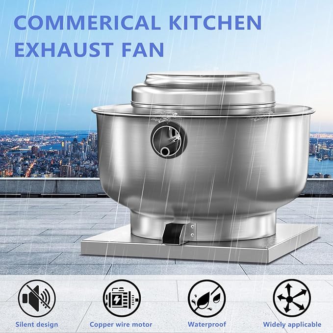 Restaurant Canopy Hood Grease Rated Exhaust Fan- Food Truck High-Speed Direct Drive Centrifugal Upblast Exhaust Fan 0.5HP 110 Volt Single Phase Motor 1900-2600 CFM