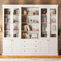 Vyre 71" Tall Farmhouse Kitchen Pantry, Large Storage Cabinets with Glass Doors, Freestanding Wood Hutch Cabinet with 3 Drawers, Adjustable Shelves for Living Room, Dining Room, Set of 3