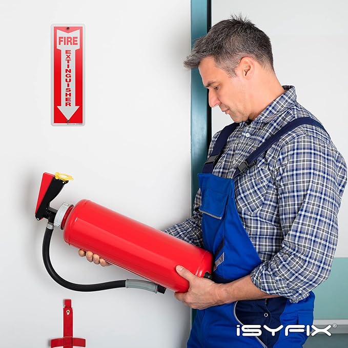 iSYFIX Fire Extinguisher Sign – 2 Pack 4x12 Inch – 100% Rust Free .040 Aluminum Reflective Signs, Laminated for Ultimate UV, Weather, Scratch, Water and Fade Resistance, Indoor and Outdoor