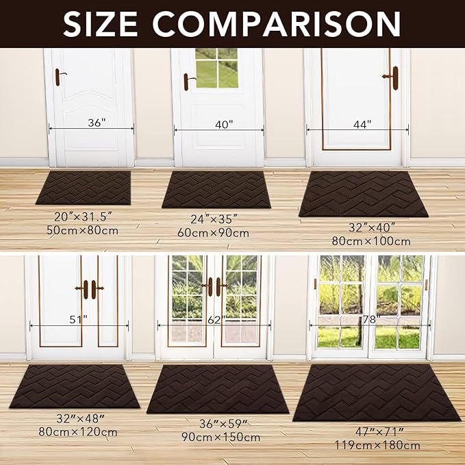 hicorfe Front Door Mat Outside Entrance,36"x59" Absorbent Muddy Dirt Resist Welcome Door Mats Outdoor Indoor,Stain and Fade Resistant,Non Slip Backing Entry Mat Doormat for Entryway(Coffee)
