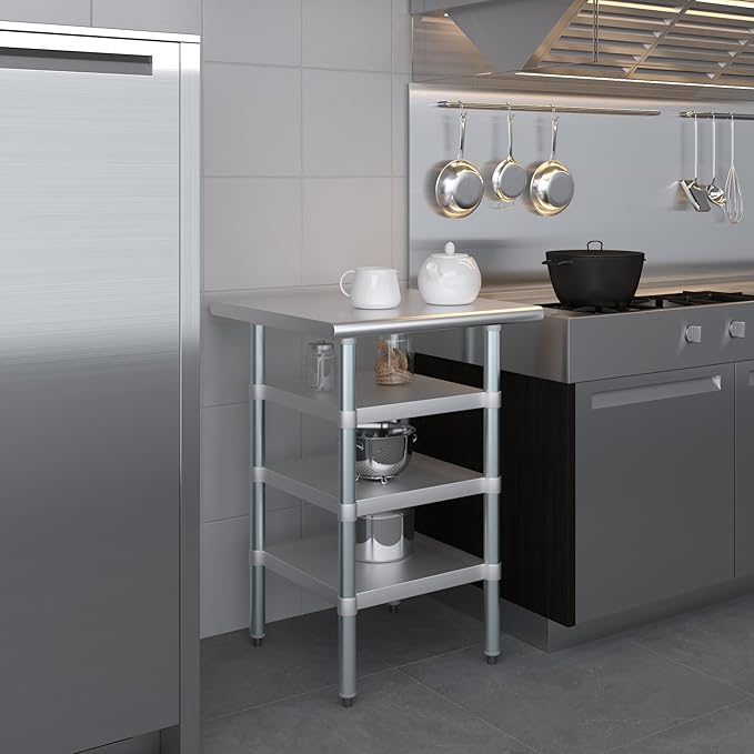 24 in. x 24 in. Stainless Steel Work Table with Three Bottom Shelves | NSF Kitchen Prep Table | Utitly Metal Table