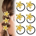 6PCS Gold Floral Hair Ties - Hair Charms Gold Ponytail Holders, Decorative Metal Hair Cuffs for Women