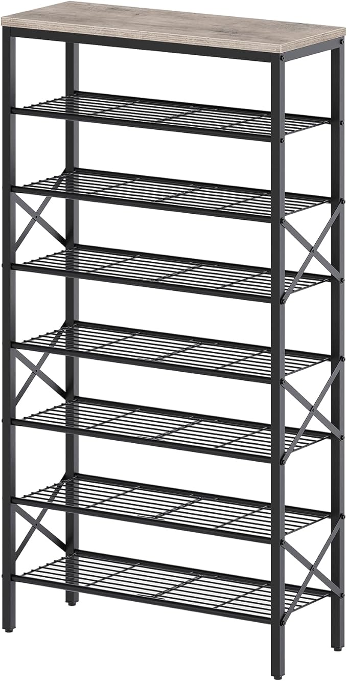 8 Tier Shoe Rack, Shoe Storage Organizer, Large Capacity Shoe Shelf Holds 32 Pairs of Shoes, Sturdy and Stable, for Entryway, Hallway, Closet, Dorm Room, Greige and Black SS08BG