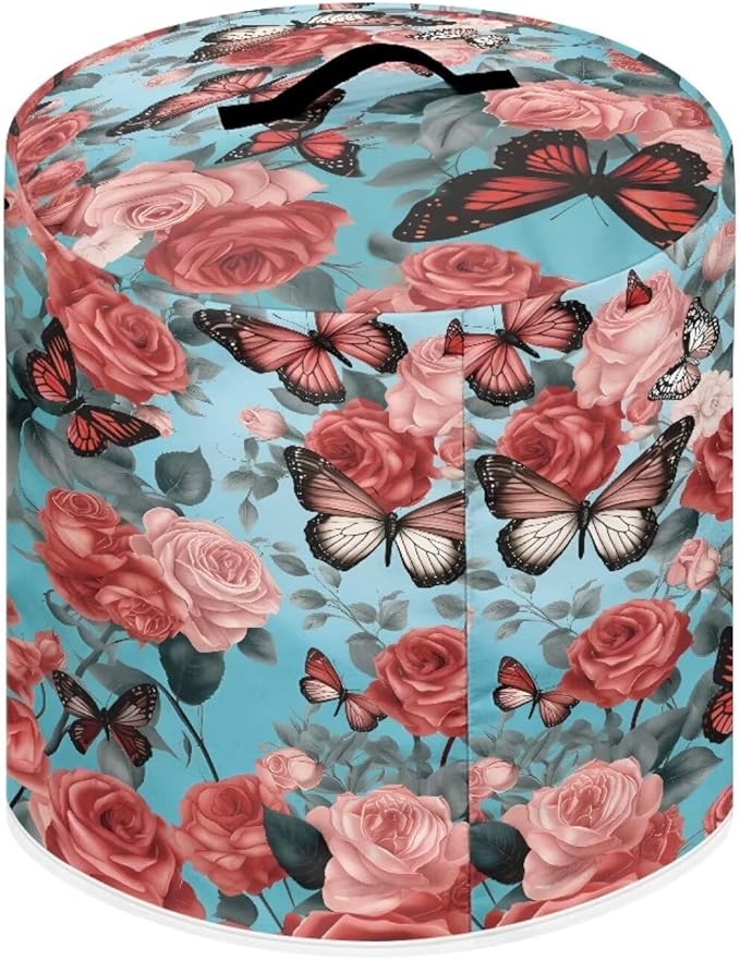 Flashideas Butterfly Rose Pressure Cooker Cover for Women Insulated Rice Cooker Cover with Easy to Clean Lining Stain Resistant Dust Cover with Pockets for Instant Pot 6 Quart Appliance Cover