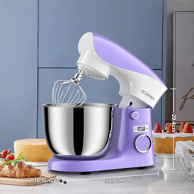 Stand Mixer, 6.5QT 10 Speeds Tilt-Head Electric Stand Mixer, 3-In-1 Kitchen Mixer with Bowl, Dough Hook, Whisk and Beater, Food Mixer for Baking and Daily Use (Purple White)