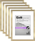 Americanflat 12x16 Picture Frame with Polished Plexiglass - Set of 5 - Use as 8.5x11 Frame with Mat or Display 12x16 Photo Without Mat - Galleria Collection - Picture Frames for Wall Display - Gold