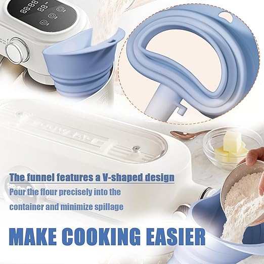 Flour Funnel for Kitchen Mixer，Silicone Funnel with Easy-Pour Attachment Fits4.5 & 5Quart Tilt-Head Mixers, Easy Clean Durable Mess-Free Baking Accessory (Blue,KSM150)