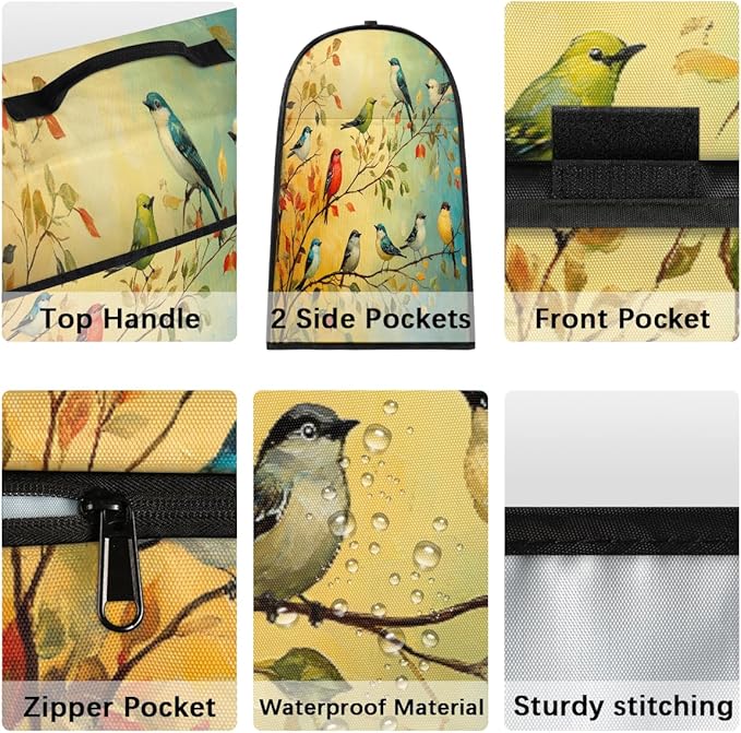 Kitchen Aid Mixer Cover Color Birds Leaves Animal Stand Mixer Cover Compatible with 6-8 Quarts Stand Mixers, Dust Covers with Zipper Pocket Foldable Washable Kitchen Aid Organizer Bag