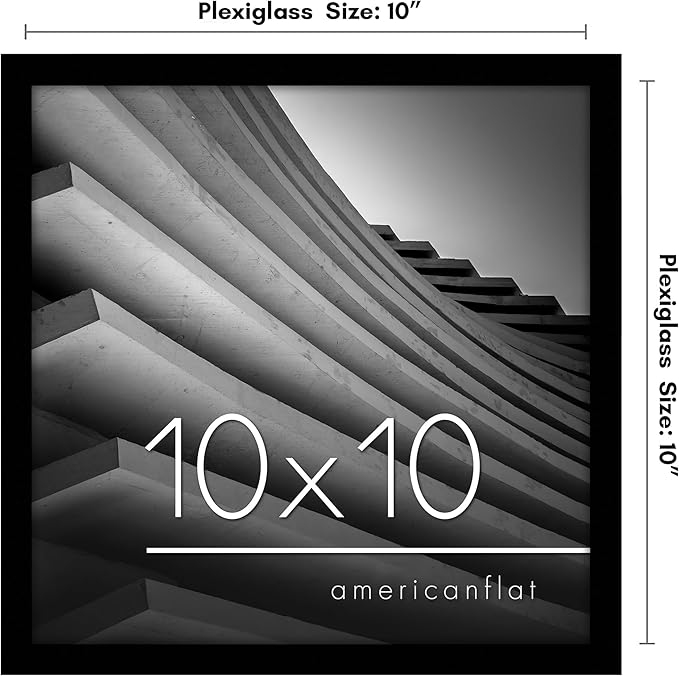 Americanflat 10x10 Picture Frame with Shatter-Resistant Glass - Streamline Collection - Thin Border Square Frame for Tabletop and Wall Display - Hanging Hardware and Easel Stand Included - Black