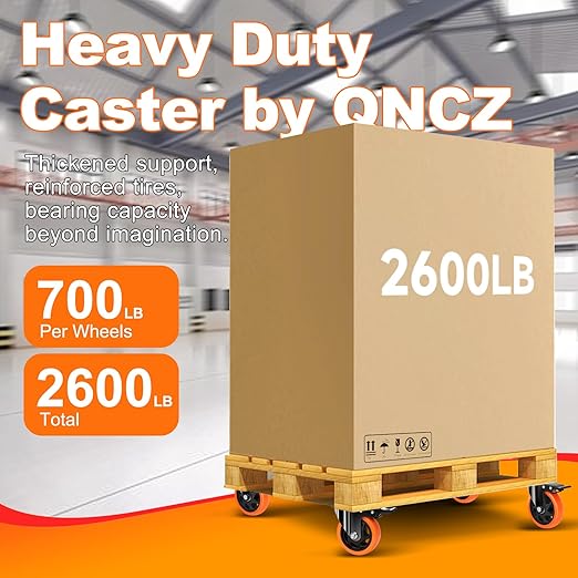 QNCZ Caster Wheels, 5 Inch Heavy Duty Casters Set of 4, Silent Industrial Casters Load 2600lbs, Swivel Casters for Furniture, Workbench and Cart Wheels